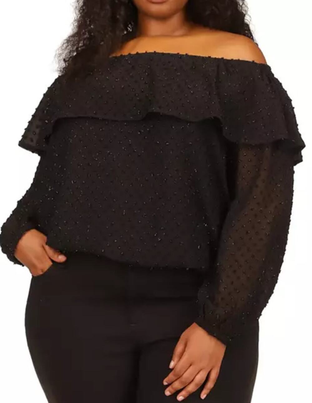 MICHAEL Michael Kors Black Clip Chiffon Off-Shoulder Blouse, NWT, 3X
